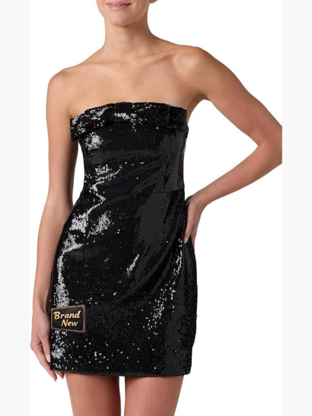 Sequin Strapless Mini Dress with Bow Detail Sparkly Homecoming Party